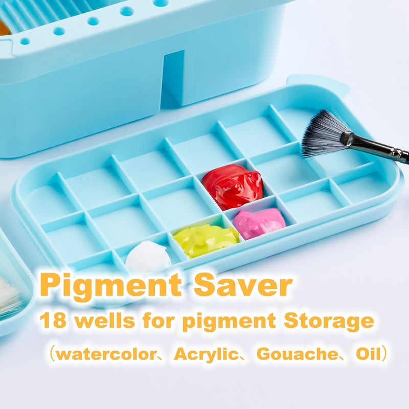 SEVENTY Paint Brush Cleaner, Holder and Organizers with Palette,Trays & Rinser for Acrylic, Watercolor, and Water-Based Paints(Blue) - Image 4
